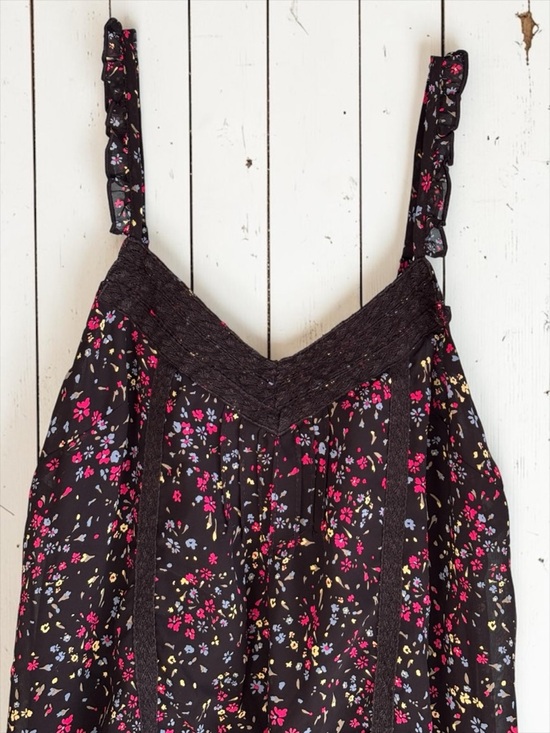 Decree Black Floral Lace Trim Tank Cami Boho Lightweight Medium - Picture 10 of 14